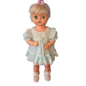 VTG 60s Sayco Doll Corp Drinker Wetter Girl Doll 22"‎ Blonde Blue Sleepy Eyes